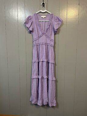 PINCH Anthropology Lavender Ruffle Fairy Smocked Waist Long Dress Rayon S